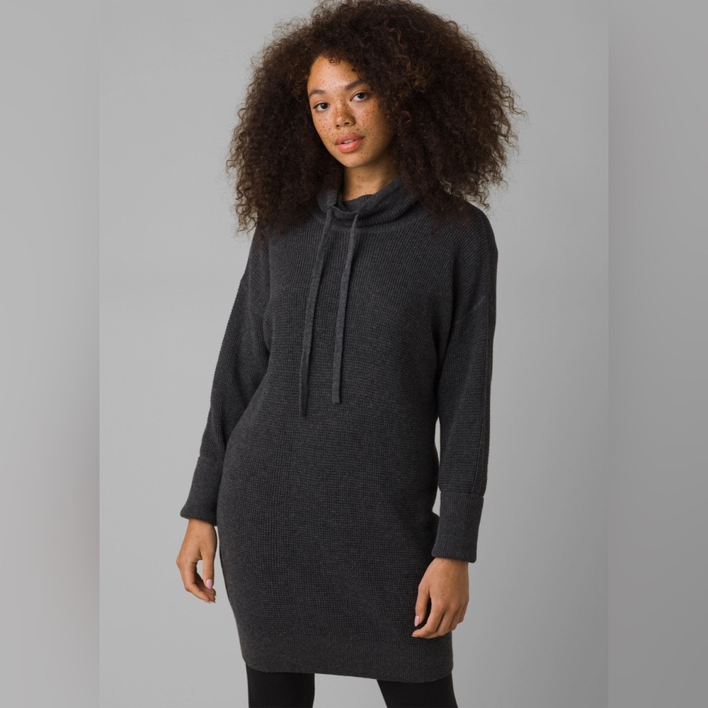 Prana Milani Wool Sweater Dress Funnel Neck Tunic Dress Gray Small
